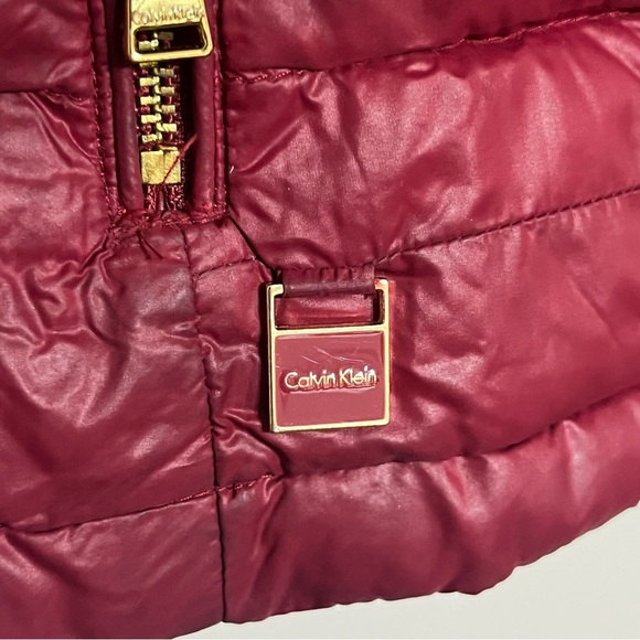 Calvin Klein Puffer Jacket Women's Sm Premium Down Packable Quilted Red Full Zip - Picture 2 of 14